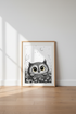 Whimsical Owl Wall Art | Starry Night Forest Decor | Black & White Poster