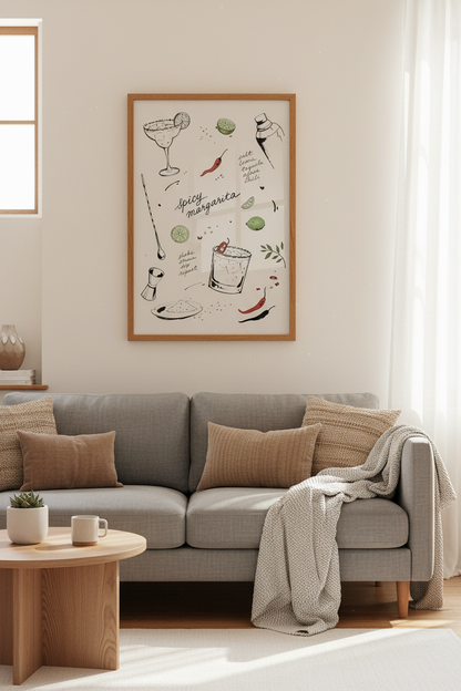 Spicy Margarita Cocktail Art | Kitchen Bar Cart Decor | Minimalist Poster