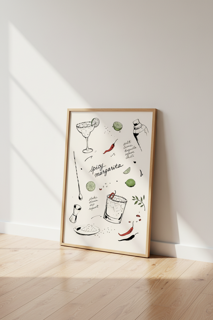 Spicy Margarita Cocktail Art | Kitchen Bar Cart Decor | Minimalist Poster