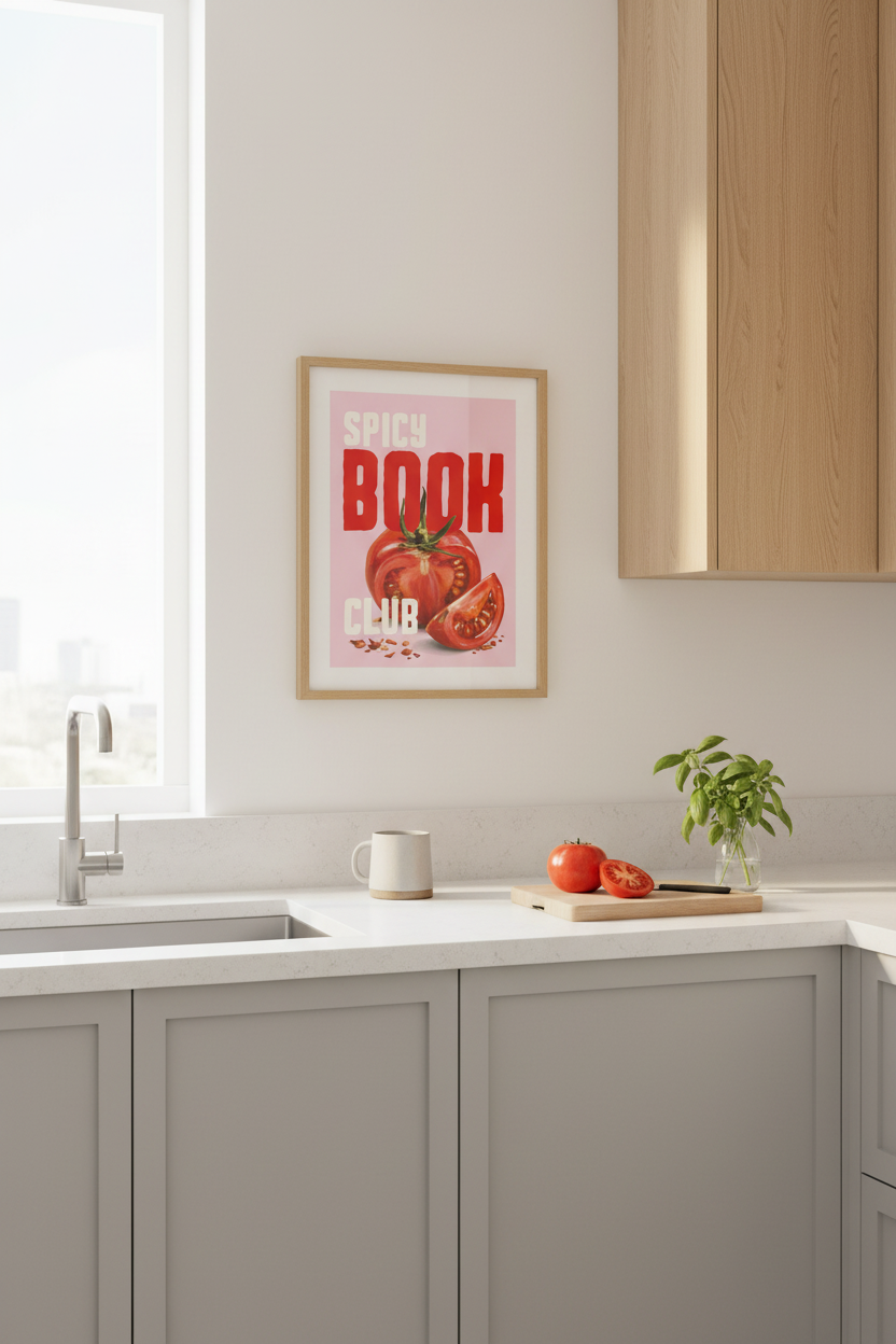 Spicy Book Club Art Print | Retro Pink &amp; Red Romance Reader Decor | Kitchen Poster