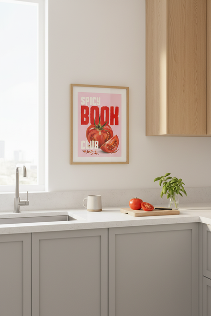 Spicy Book Club Art Print | Retro Pink &amp; Red Romance Reader Decor | Kitchen Poster