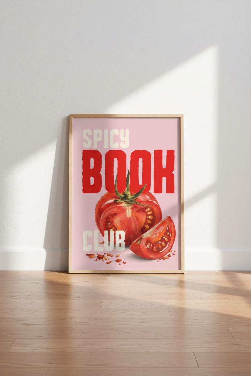 Spicy Book Club Art Print | Retro Pink &amp; Red Romance Reader Decor | Kitchen Poster