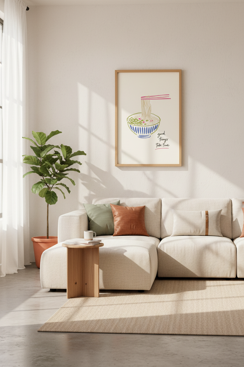 Ramen Noodle Food Art | Good Things Take Time Quote, Kitchen Decor Poster