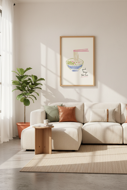Ramen Noodle Food Art | Good Things Take Time Quote, Kitchen Decor Poster