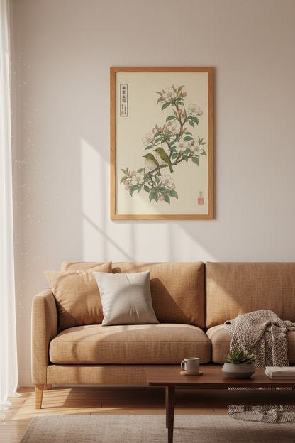 Japanese Bird &amp; Cherry Blossom Wall Art | Zen Nature Decor | Botanical Poster