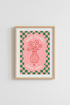 Good Things Grow Here Flower Print | Pink Green Checkered Poster, Preppy Room Decor