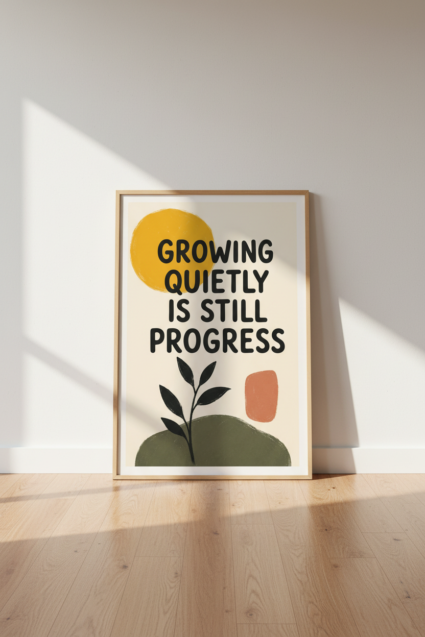 Growing Quietly Quote Wall Art | Boho Earthy Minimalist Poster, Home Office Decor