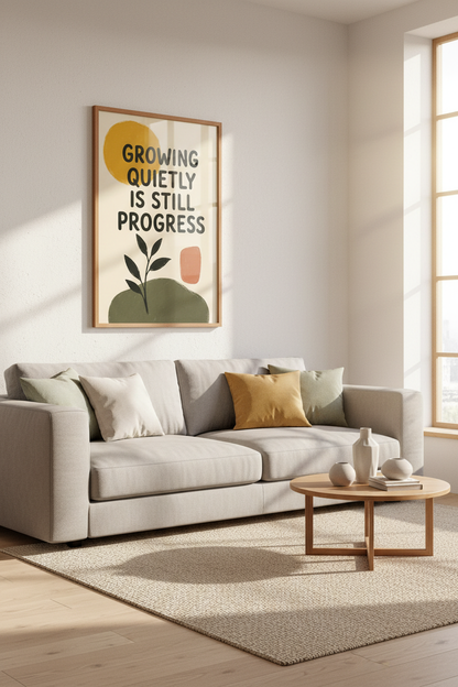 Growing Quietly Quote Wall Art | Boho Earthy Minimalist Poster, Home Office Decor