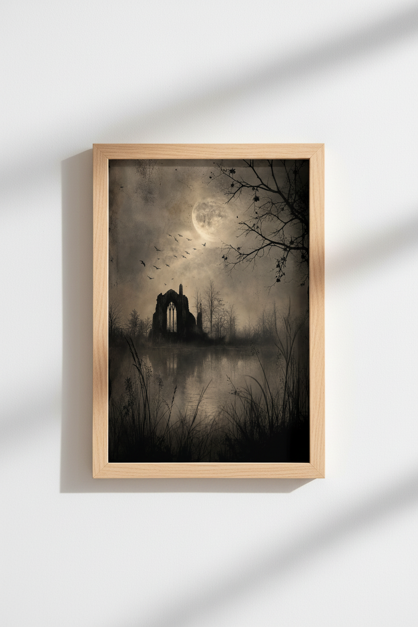 Gothic Horror Wall Art Print | Dark Academia Decor | Moody Ruined Abbey Poster