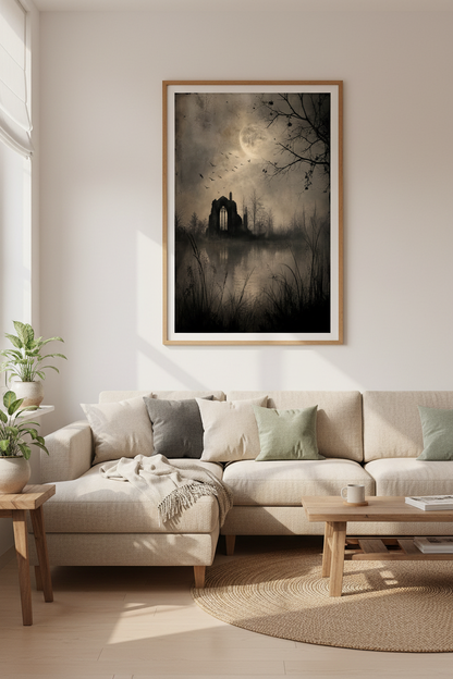 Gothic Horror Wall Art Print | Dark Academia Decor | Moody Ruined Abbey Poster