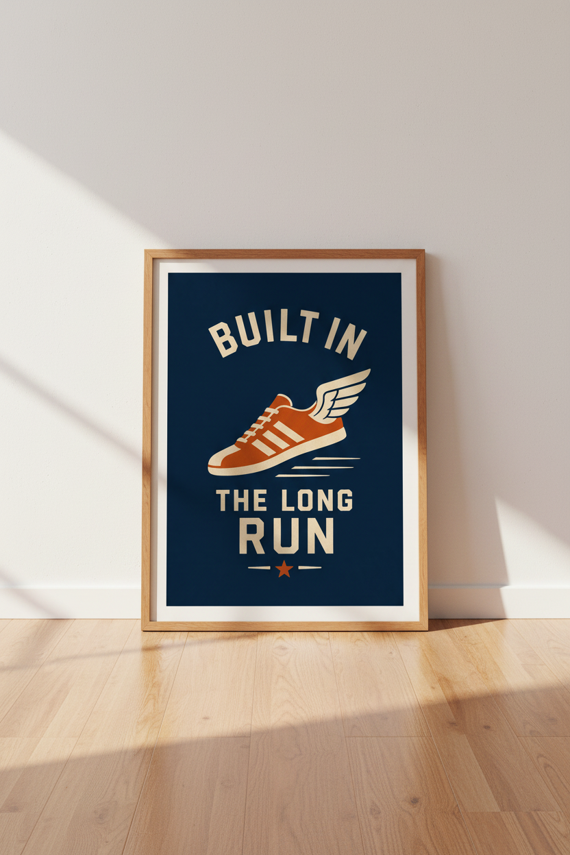 Built In The Long Run | Retro Sport Poster, Marathon Runner Home Gym Art