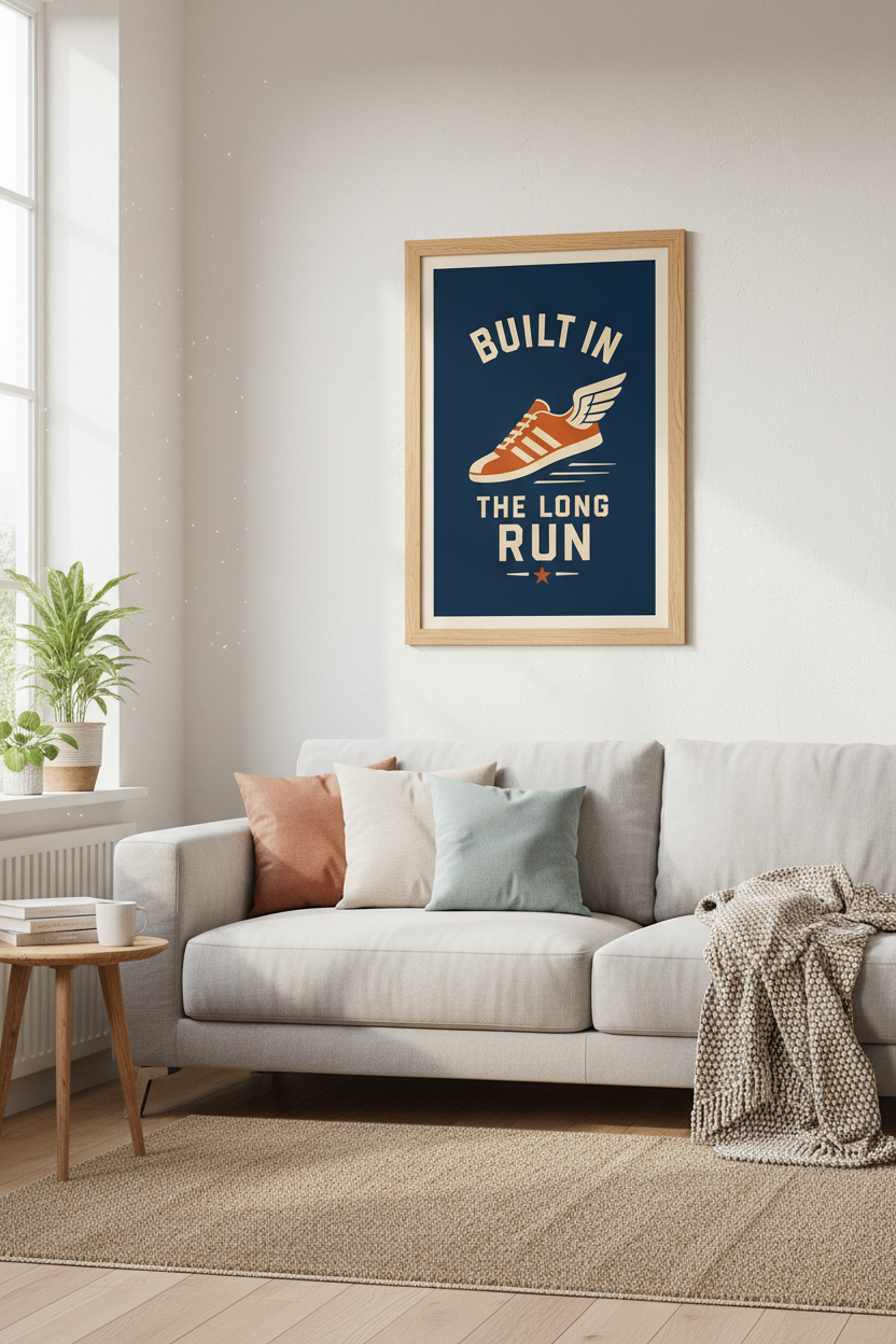 Built In The Long Run | Retro Sport Poster, Marathon Runner Home Gym Art
