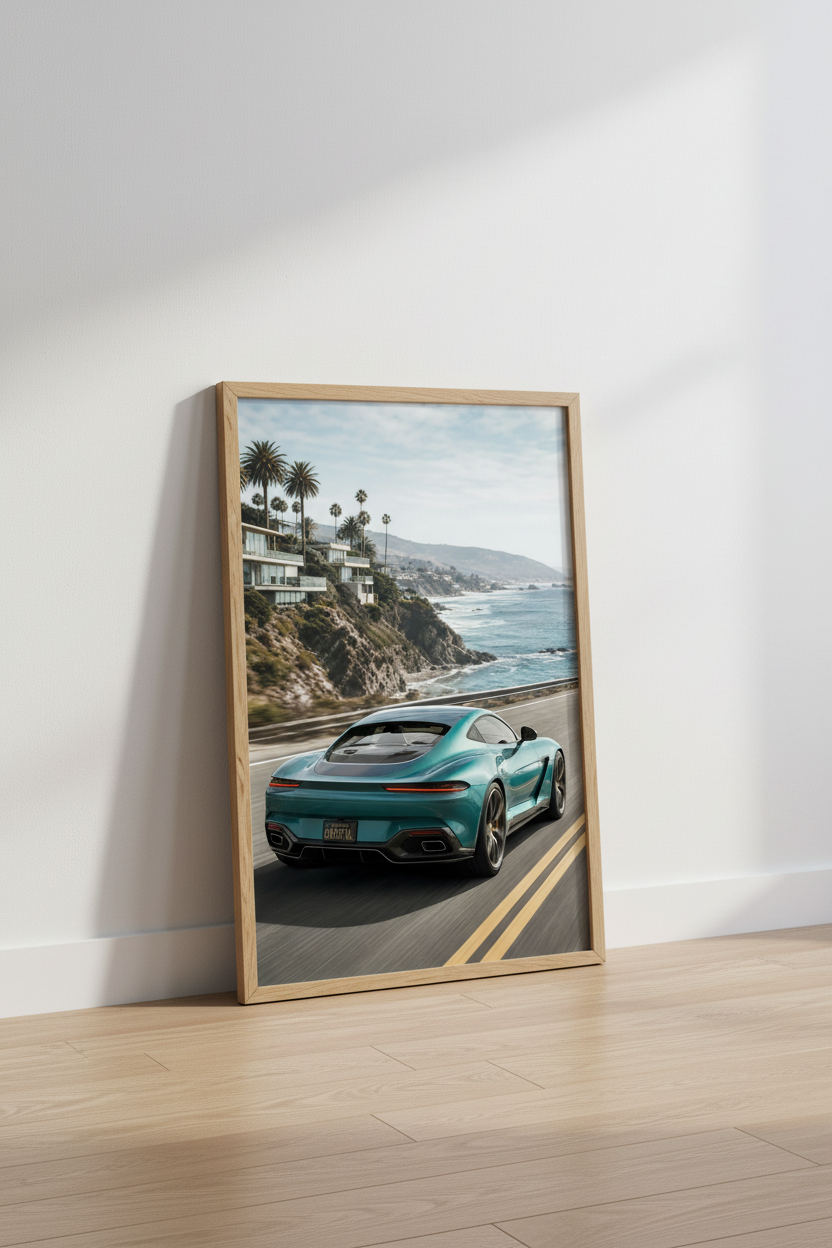Coastal car poster | Photorealistic, Oceanic Living Room Decor