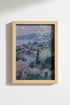 Pastel landscape | Impressionist dusk village, lavender tones | Living room decor