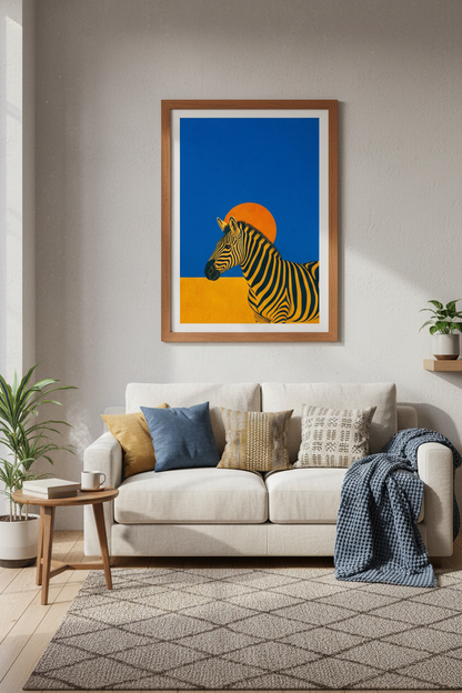 Zebra Pop Art Wall Art Print | Bold Saturated Blue Decor | Modern Safari Poster