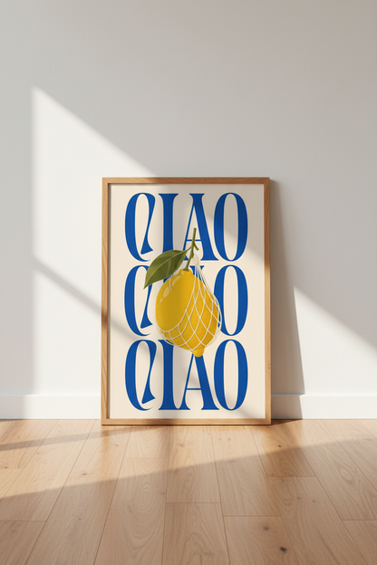 Italian Kitchen Art Print | Ciao Ciao Lemon Poster, Modern Mediterranean Home Decor