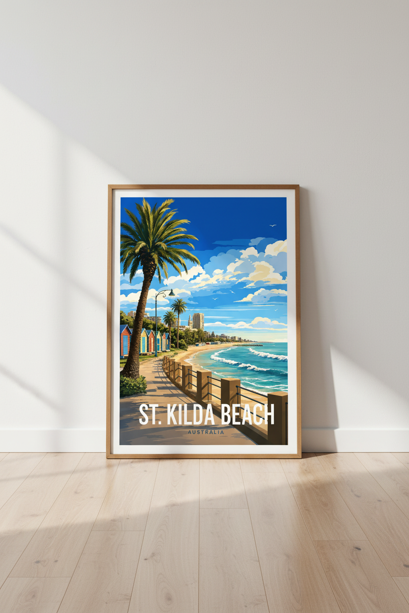 St. Kilda Beach Australia Wall Art | Melbourne Travel Poster | Coastal Decor