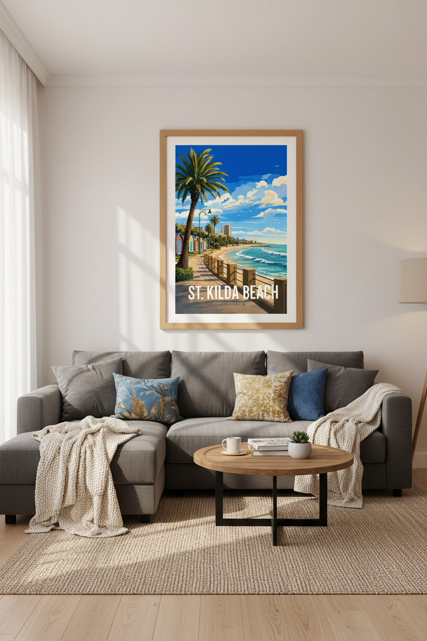 St. Kilda Beach Australia Wall Art | Melbourne Travel Poster | Coastal Decor