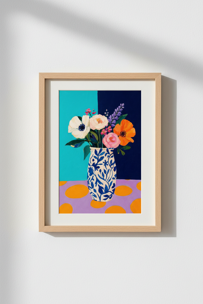 Floral wall art | Bold bouquet in teal &amp; navy | Living Room Poster