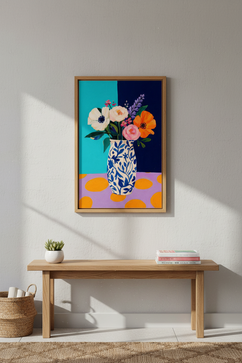 Floral wall art | Bold bouquet in teal &amp; navy | Living Room Poster