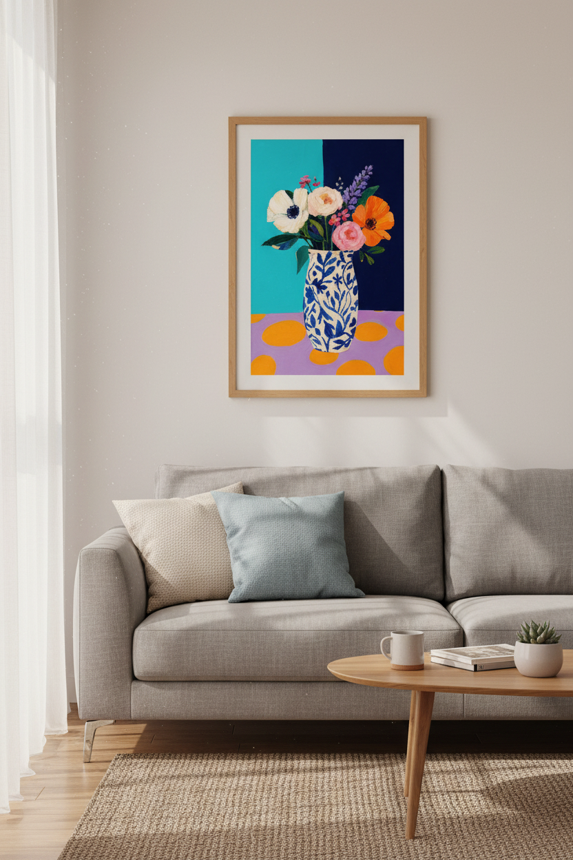 Floral wall art | Bold bouquet in teal &amp; navy | Living Room Poster