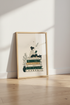 Girl Reading on Books Wall Art | Cozy Cat & Book Lover Poster, Library Decor
