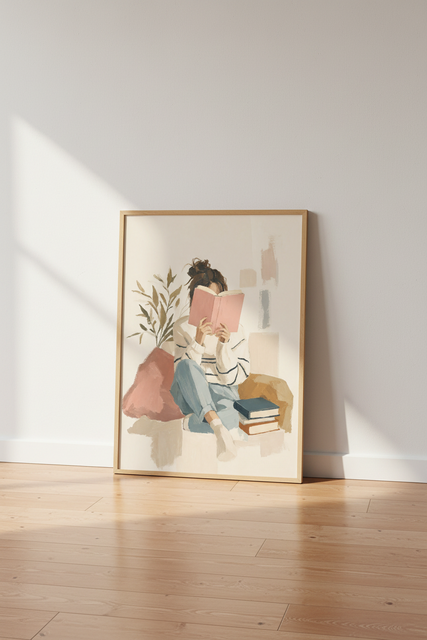 Reading Woman Wall Art Print | Bookworm Room Decor | Minimalist Aesthetic Poster