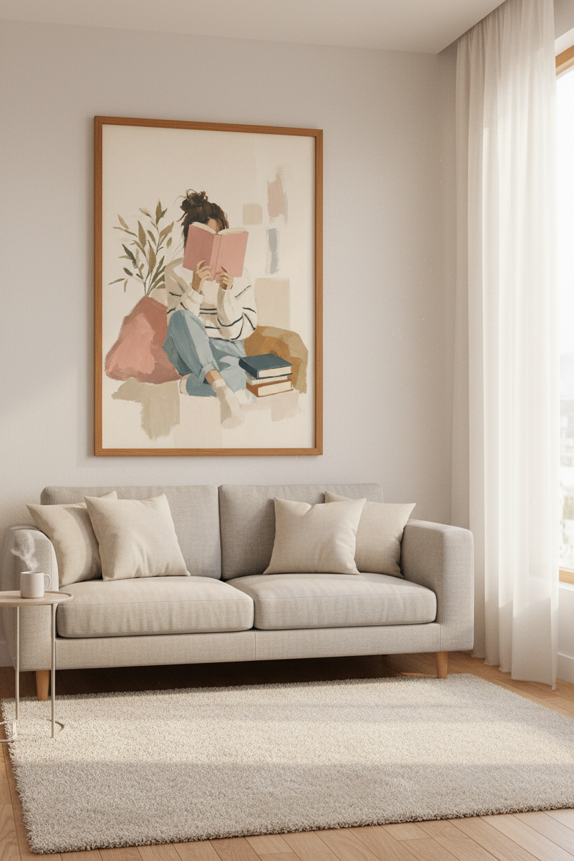Reading Woman Wall Art Print | Bookworm Room Decor | Minimalist Aesthetic Poster