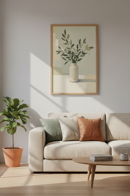 Sage Green Wall Art Print | Botanical Olive Branches, Minimalist Japandi Decor