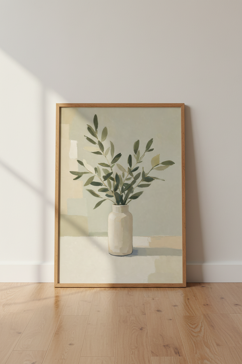 Sage Green Wall Art Print | Botanical Olive Branches, Minimalist Japandi Decor