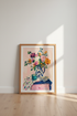 Impasto Floral Still Life Art | Blue and White Pitcher, Pink Maximalist Bedroom Decor