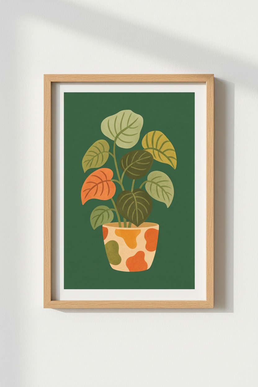 Tropical plant wall art | Bold greens, earthy tones, Living room style