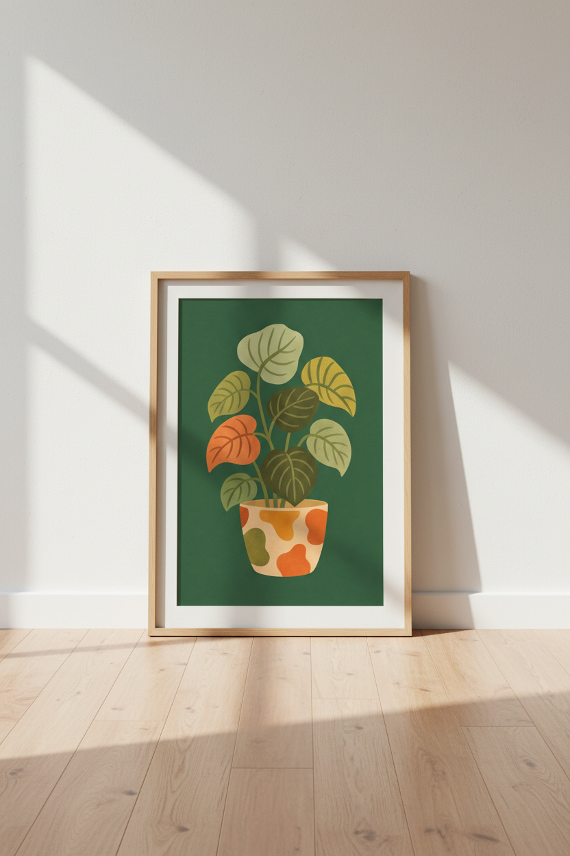 Tropical plant wall art | Bold greens, earthy tones, Living room style