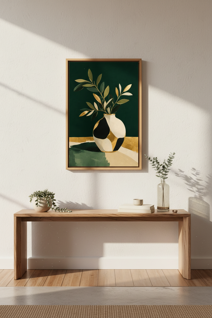 Botanical wall art print | Emerald Gold Vase Decor | Modern Poster