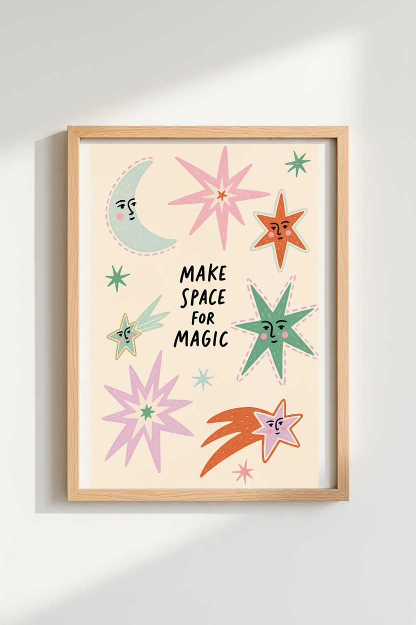 Whimsical Star Wall Art Print | Living Room Decor | Pastel Poster