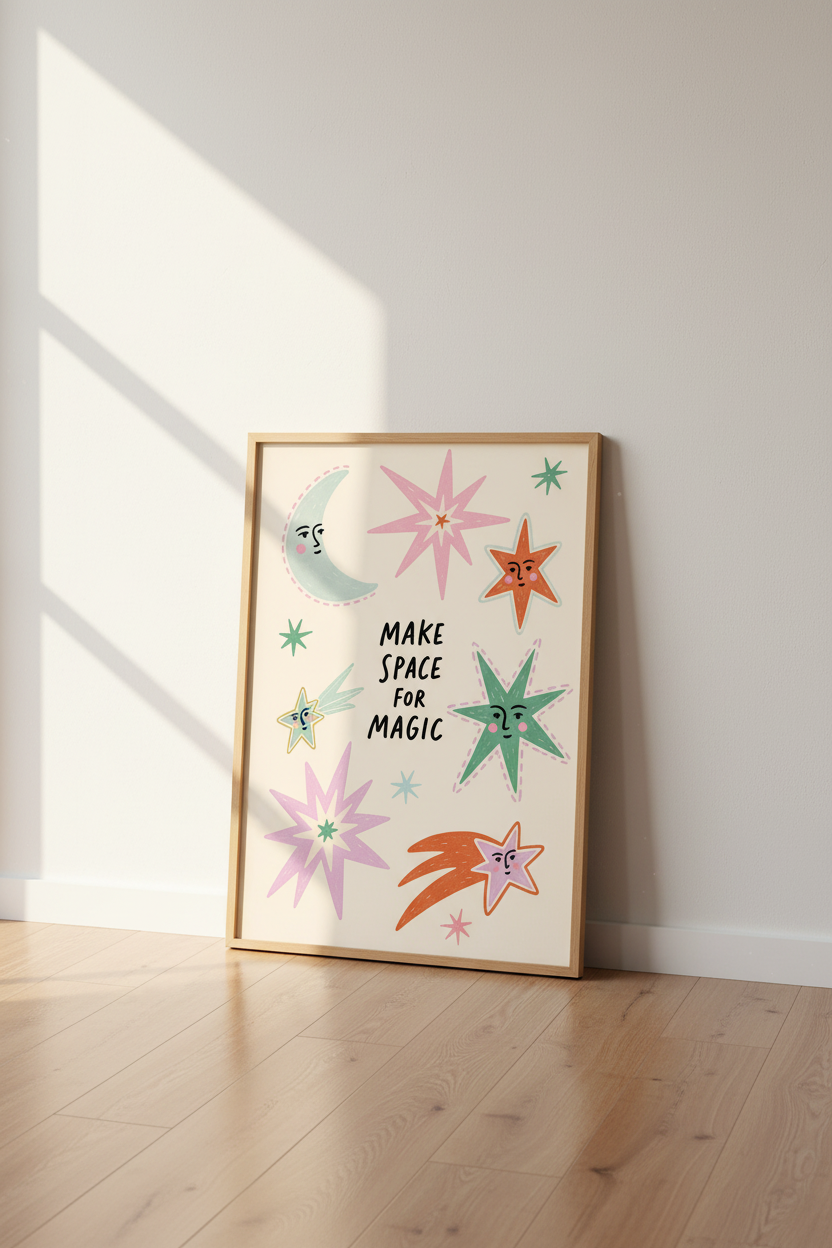 Whimsical Star Wall Art Print | Living Room Decor | Pastel Poster