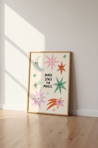 Whimsical Star Wall Art Print | Living Room Decor | Pastel Poster