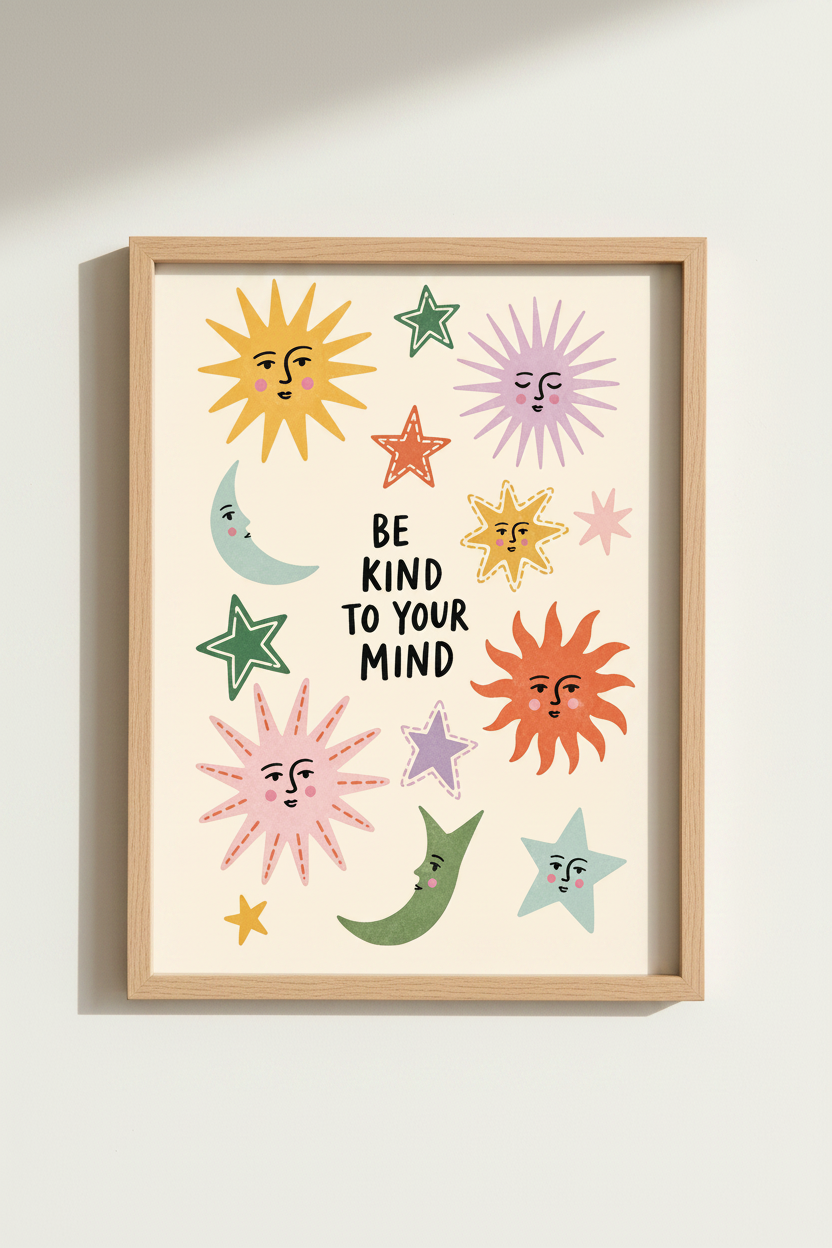 Be Kind Wall Art | Whimsical Celestial Palette, Living Room Decor