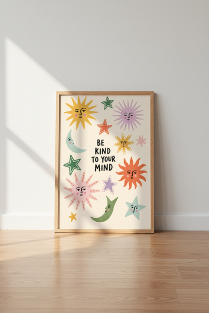 Be Kind Wall Art | Whimsical Celestial Palette, Living Room Decor
