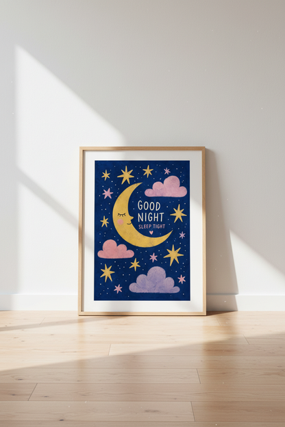 Night Sky Wall Art | Dreamy Moon &amp; Stars, Kids Room Decor