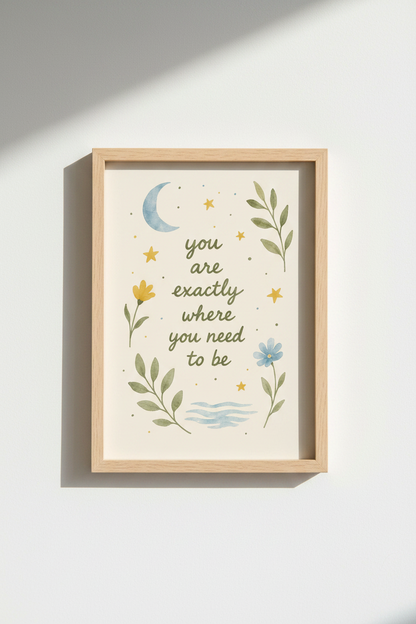 Boho Wall Art | Watercolor Moon &amp; Leaves, Living Room Decor