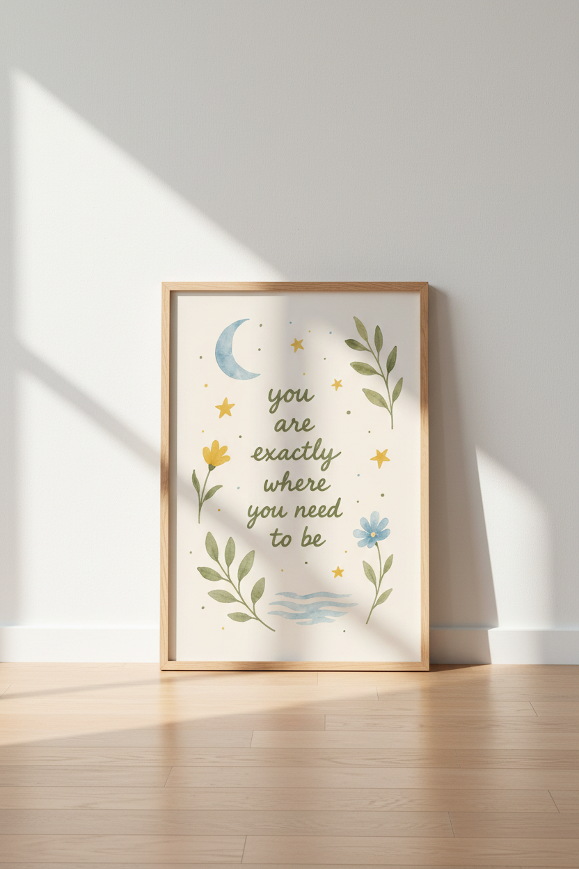 Boho Wall Art | Watercolor Moon &amp; Leaves, Living Room Decor