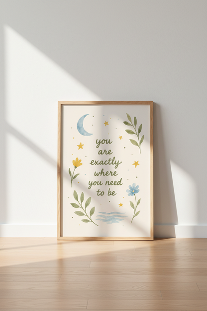 Boho Wall Art | Watercolor Moon &amp; Leaves, Living Room Decor