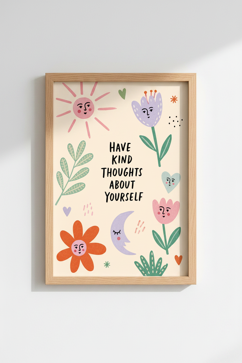 positive affirmation wall art | Whimsical Pastel Flora, Living Room Decor