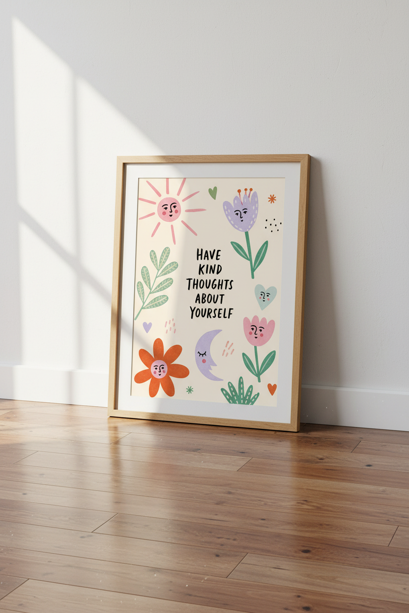 positive affirmation wall art | Whimsical Pastel Flora, Living Room Decor