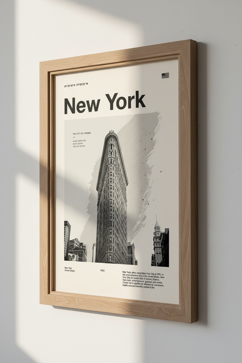 New York City Flatiron Print | Black and White Wall Art, Modern Home Office Decor