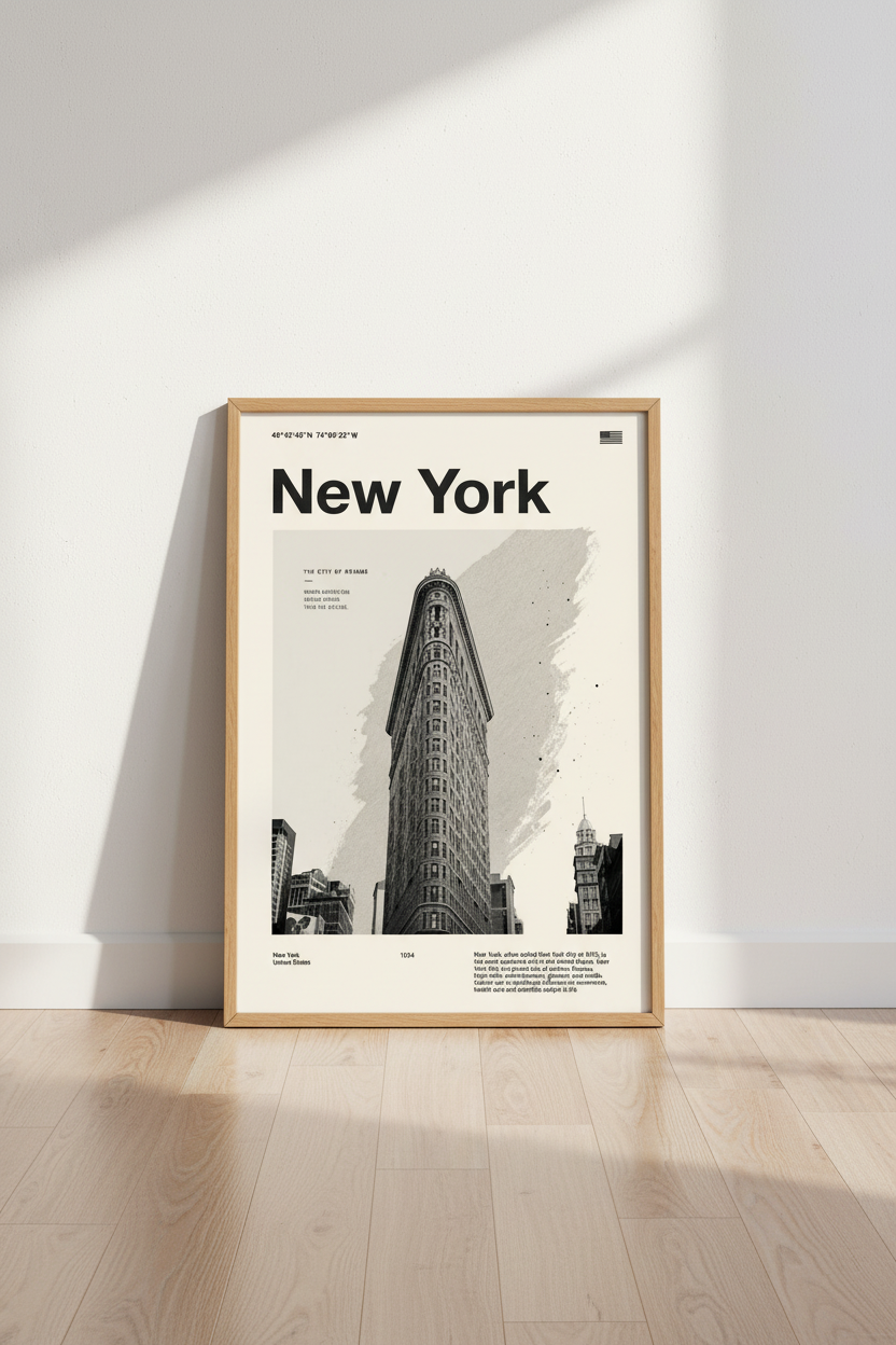 New York City Flatiron Print | Black and White Wall Art, Modern Home Office Decor