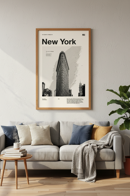 New York City Flatiron Print | Black and White Wall Art, Modern Home Office Decor