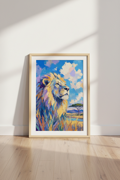 Abstract Lion Wall Art | Colorful Safari Animal Decor | Vibrant Palette Knife Poster