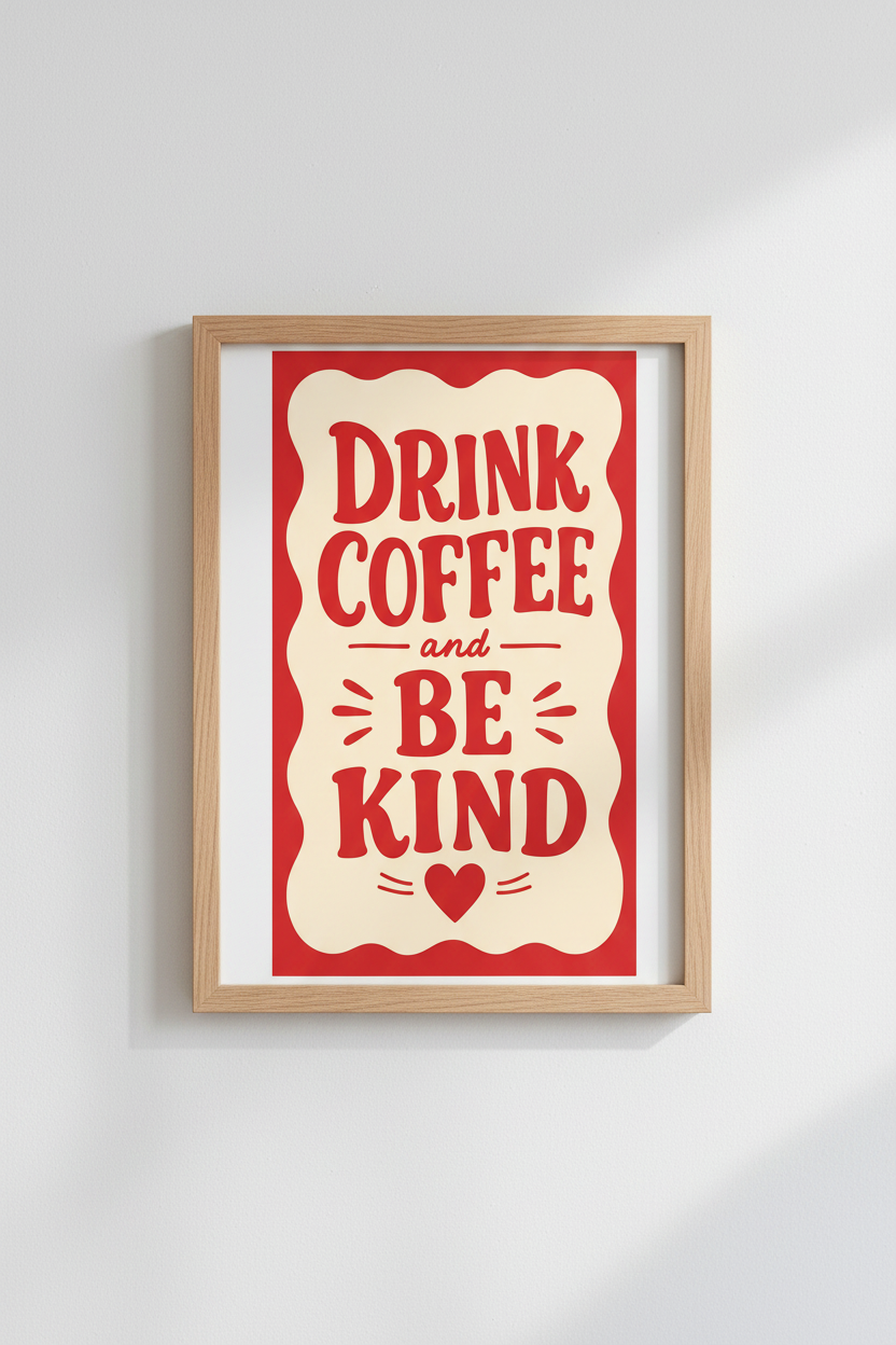 Retro Coffee Wall Art Print | Red Kitchen Decor | Vintage Typography Poster